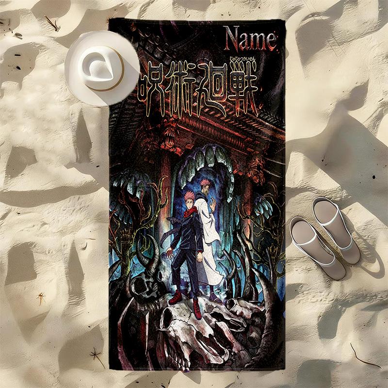 Custom Name Jujutsu Kaisen Stylish Digital Printing Beach Towel Quick‑Drying Absorbent Blanket for Beach Pool Gym Travel