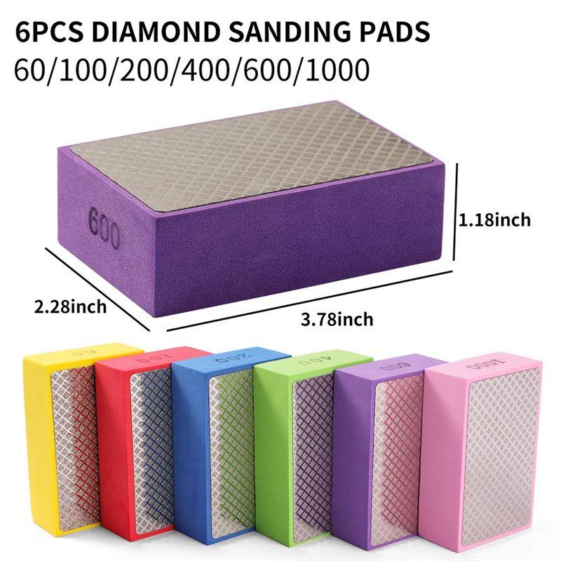 A84X-6PCS Diamond Hand Polishing Pads,60/100/200/400/600/1000 Diamond Sanding Pads Tile Tools Polishing Pad Sanding Block