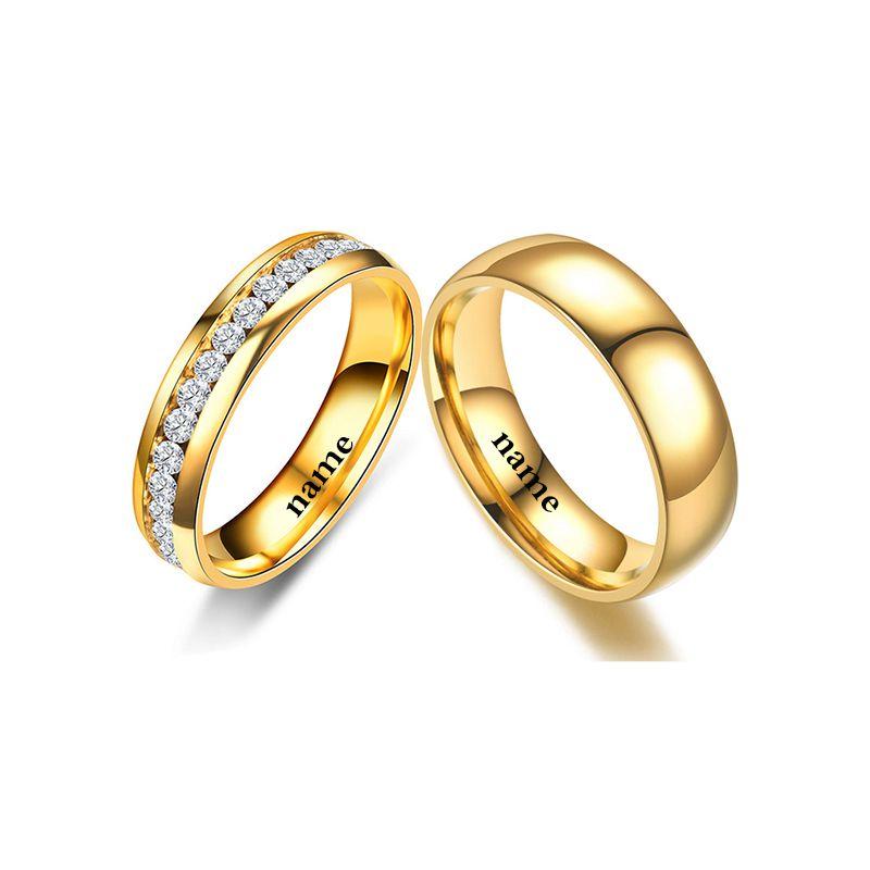 Romantic CZ Stone Couple Wedding Rings for Women Men, Black Color Stainless Steel Bands Engagement , Love Gift