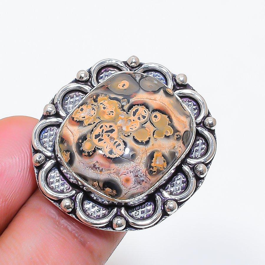 Natural Leopard Skin Gemstone 925 Sterling Silver Jewelry Ring Size 7 ZS-1231