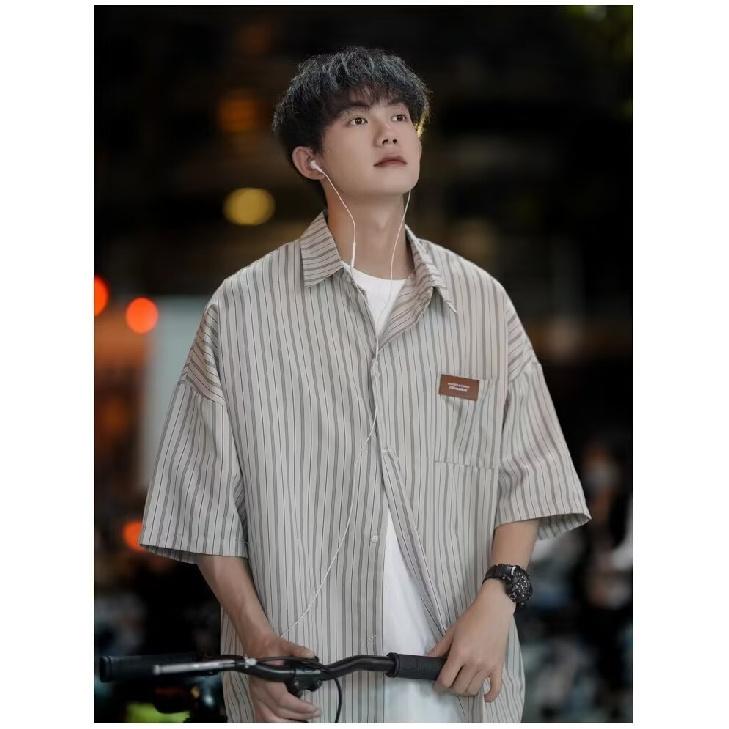 Striped Shirt Men'S Summer Casual Student Loose Niche Design Fun New Men'S Top For Outerwear
