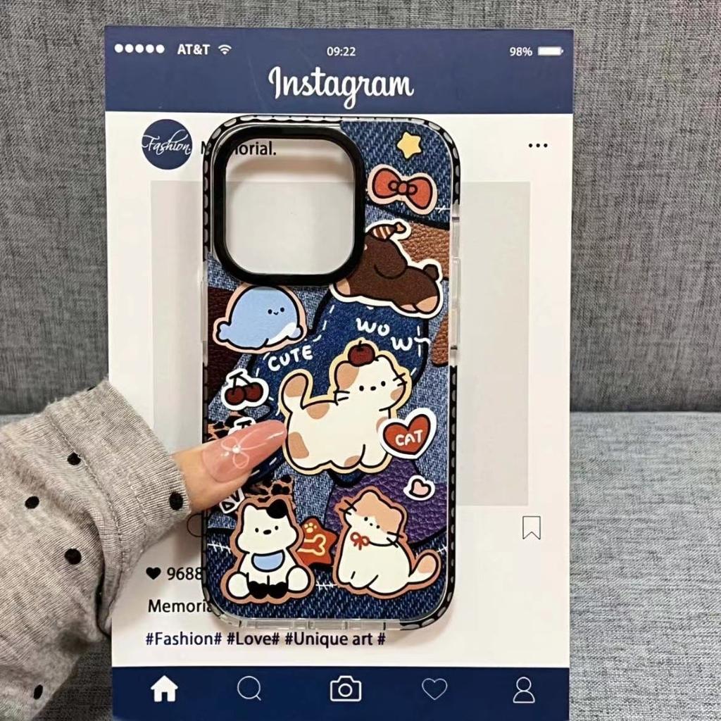 Blue Background Denim Kitten Is Suitable for iPhone13promax Mobile Phone Case 15plus Apple 14pro Cute 12 Soft X