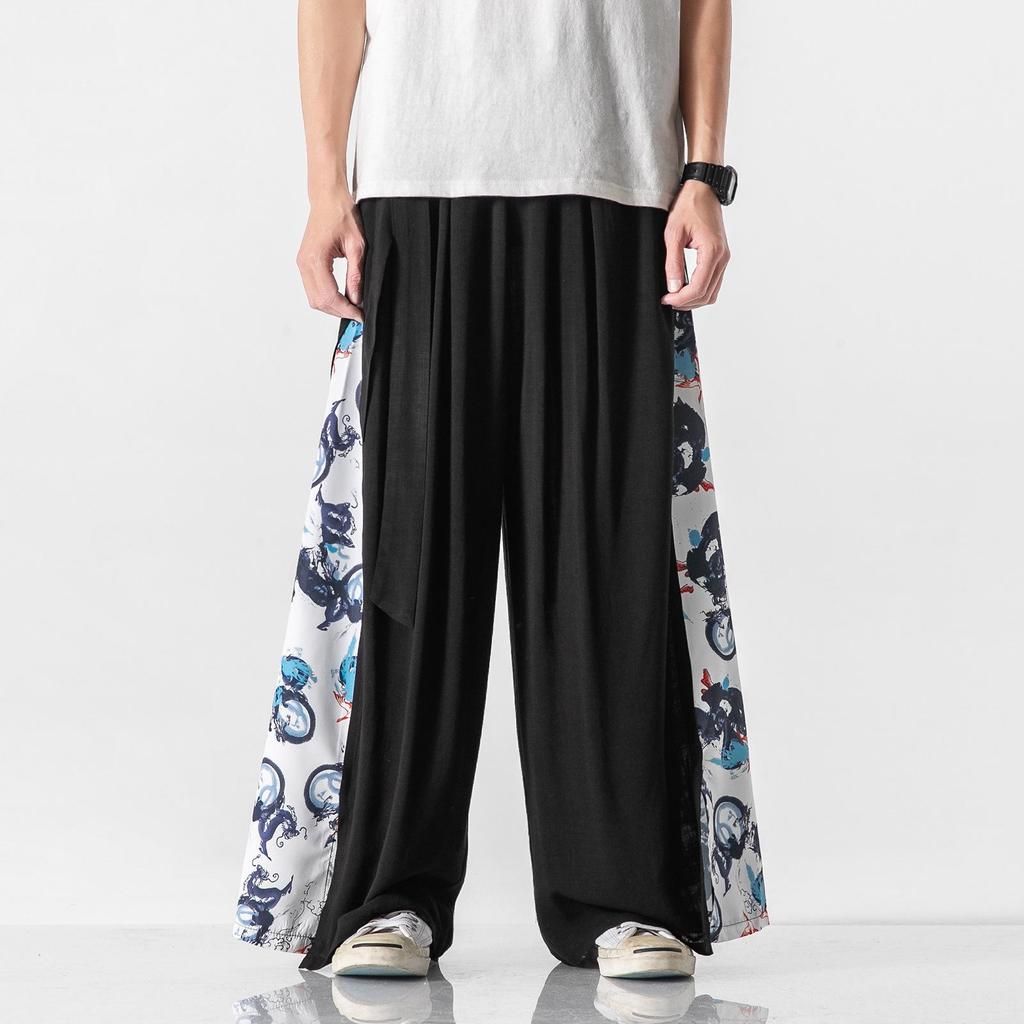2021 Summer Retro Plus Size Men's Zen Cotton Linen Pants - Multi-Color Fashion Print