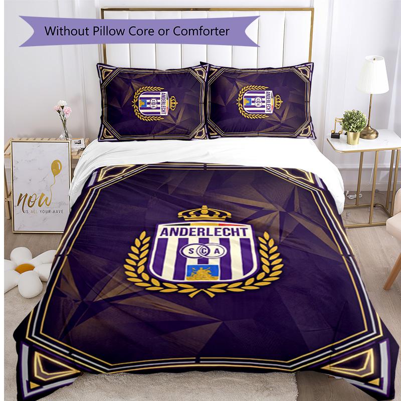 Set Lenzuola 3 Pezzi Stampato FC Anderlecht Traspirante Copripiumino con Federe Biancheria da Letto Decorativa per Camera da Letto Casa
