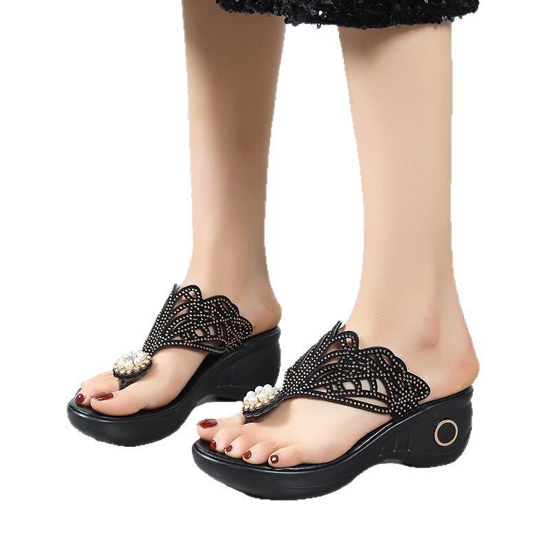 Lato ten palec cyrkonie palec nowy plażowy koturn sandały bohemskie płaskie japonki damskie