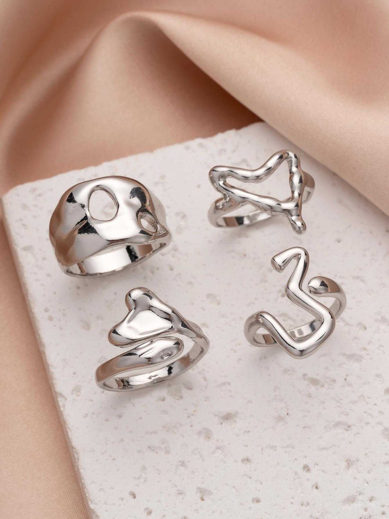 

4PCS Hip Hop Exaggerated Four Star Ring Set Music Festival Party Jewelry