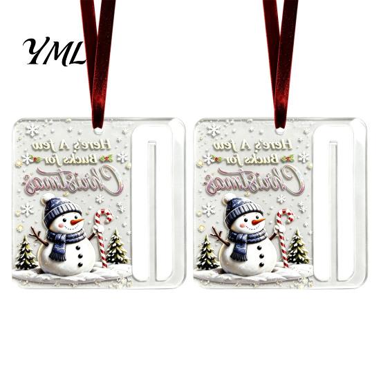 Customizable Holiday Gift Holders 2Pcs Christmas Cash Holder Ornament, Acrylic Money Hanging Decor with Santa Claus Ornaments Snowman Design,