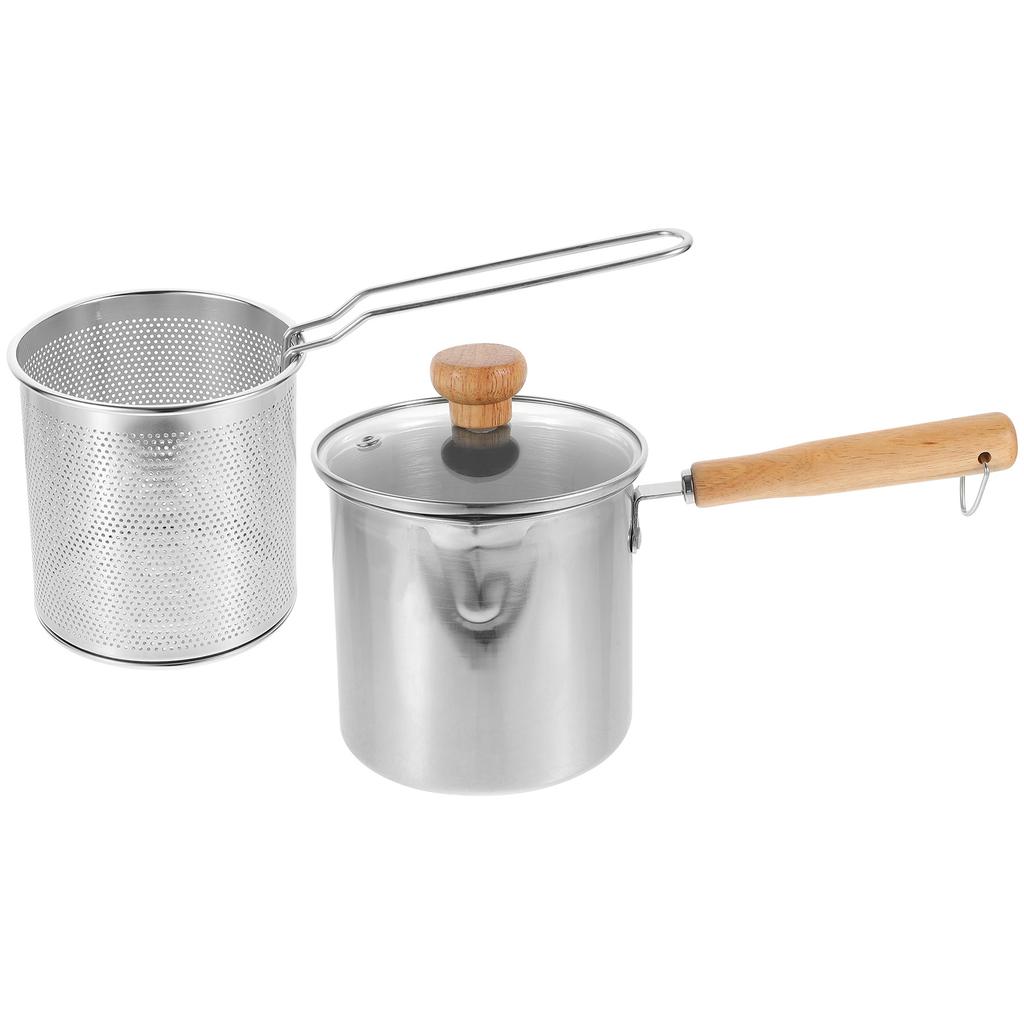 1Set Household Deep Fryer Pot with Metal Frying Basket Stainless Steel Construction Fast Heat Transfer Safe for Gas Electric