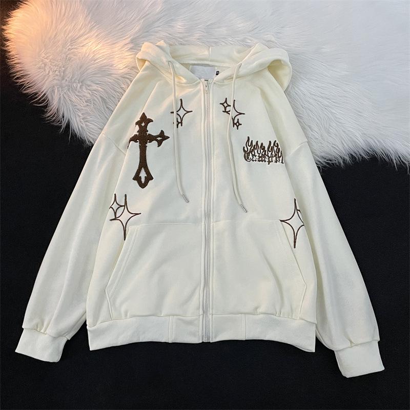 Men's Hooded Cardigan: Trendy American High Street Oversized Embroidered Sportswear for Spring and Autumn Couples.