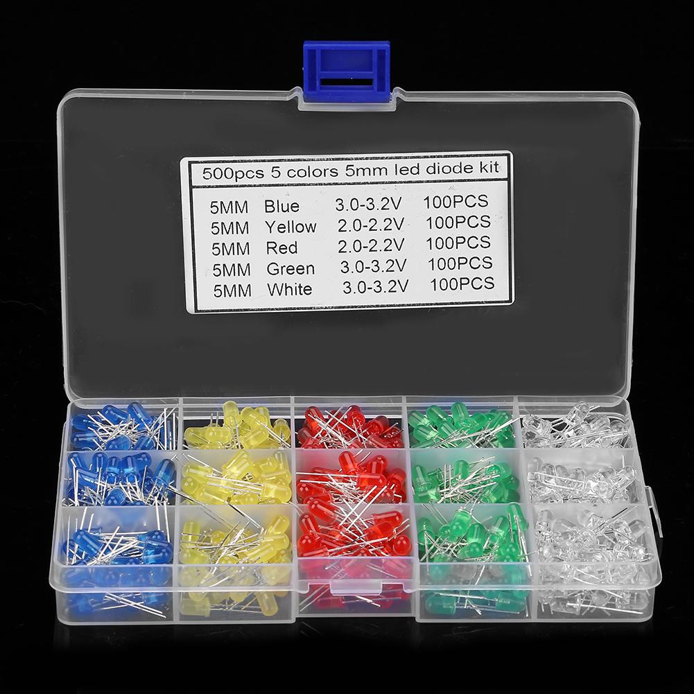 Led Diode, 500pcs 5mm Led Light Led Diode Lights Electronic Lights With Red Yellow Blue Green White Assortment Diodes Kit for Electronics