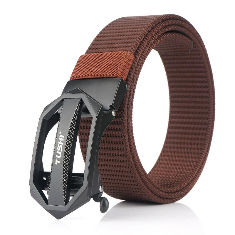Thickened Anti-slip Tank Track Pattern Toothless Automatic Buckle Business Casual Canvas Belt Men's Nylon
