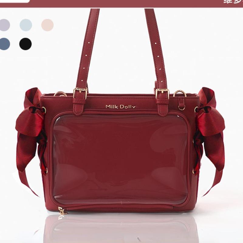 Schoolbag Women's Light Blue Ita Bag 2026 New Display Tote Bag For Girls High-Capacity Pu Shoulder Bags Sweet Ribbons Bow Underarm Bag Transparent Bolsa