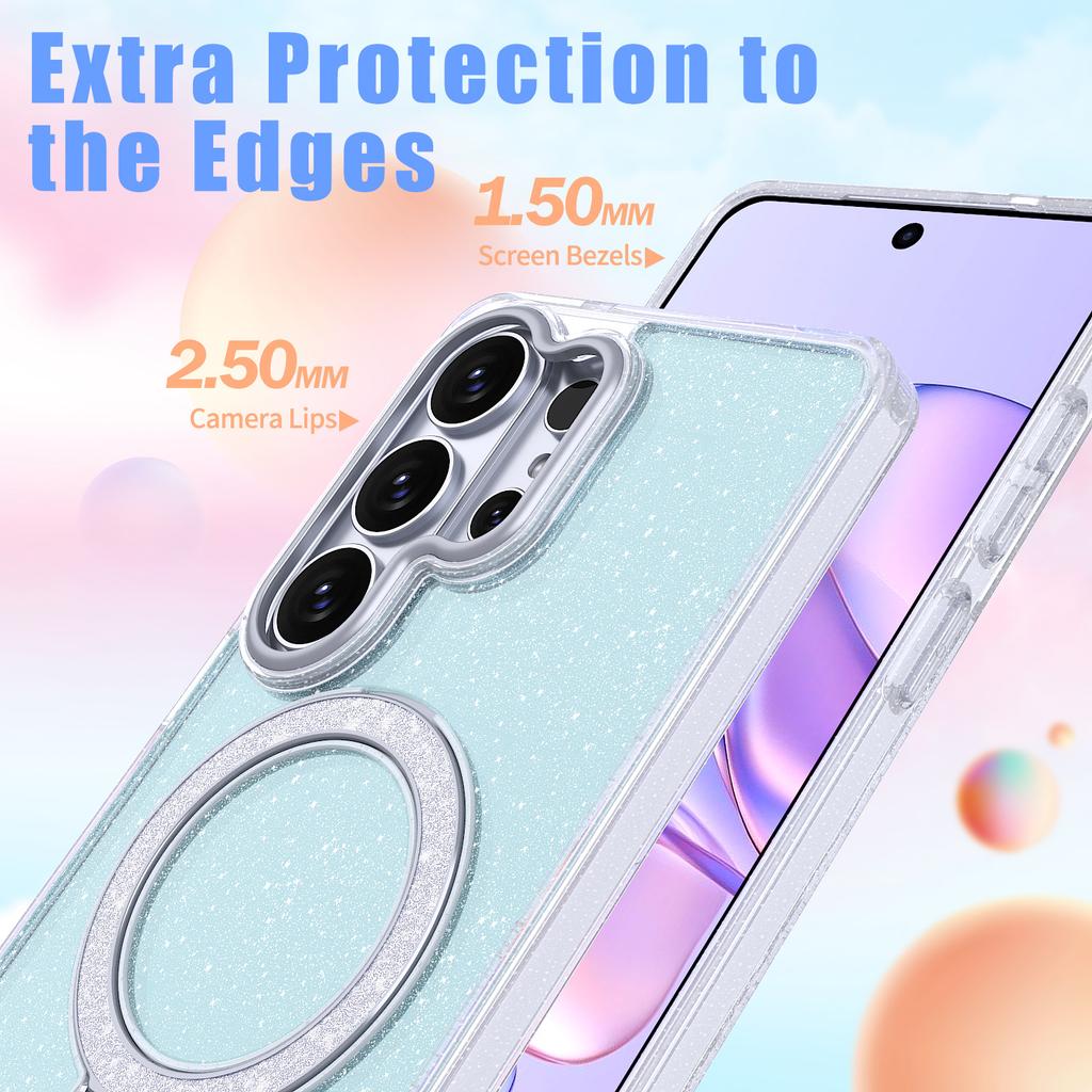 Applicable to Samsung S26Ultra magnetic mobile phone case glitter powder girl high value with rotating bracket S25u anti-drop case