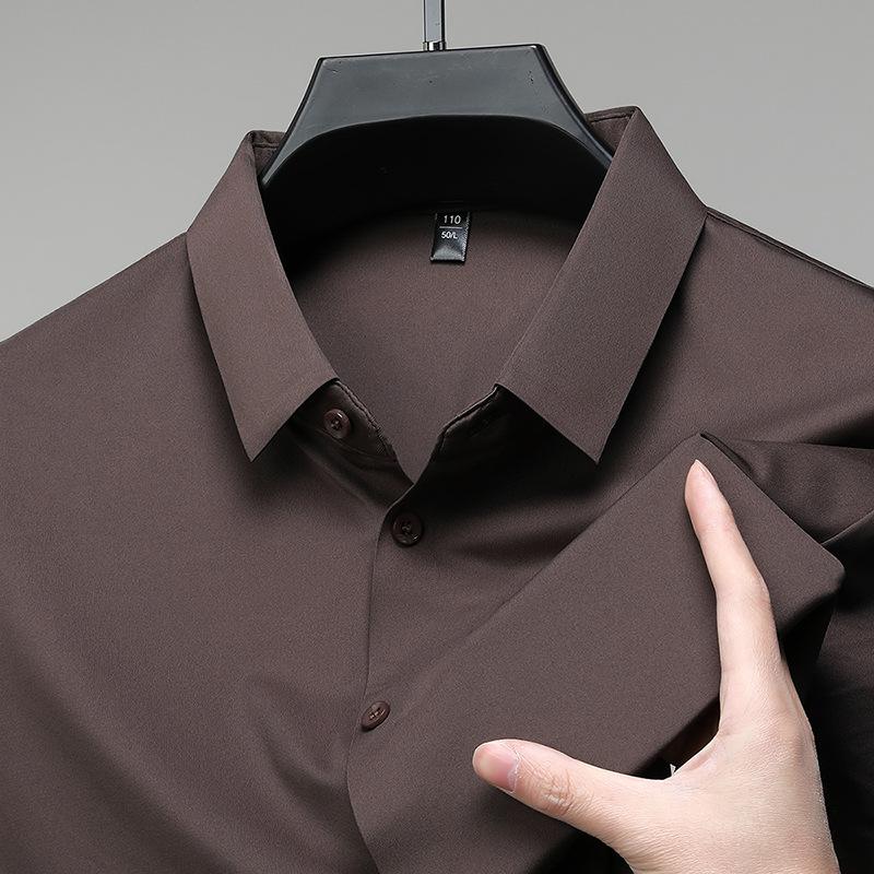 Men's Seamless Short-Sleeve Ice Silk Formal Shirt - Summer 2026, Non-Iron, Solid Color, Business Casual.