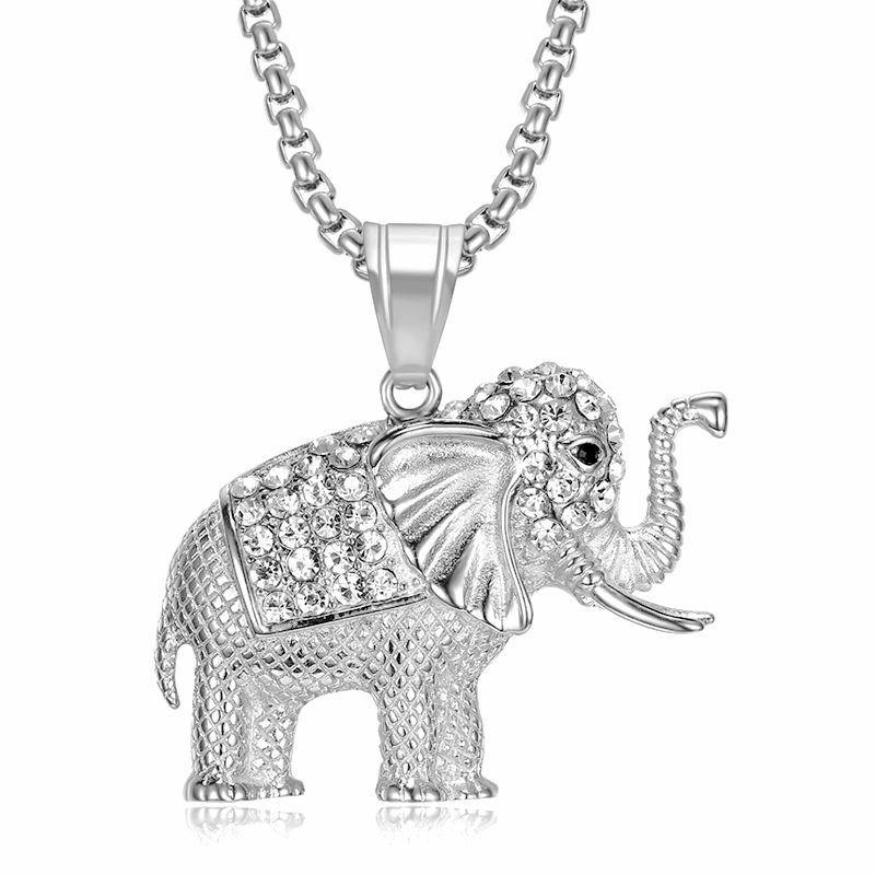 Zirconium African Elephant Pendant Men's Stainless Steel Necklace Hip Hop Rap Jewelry