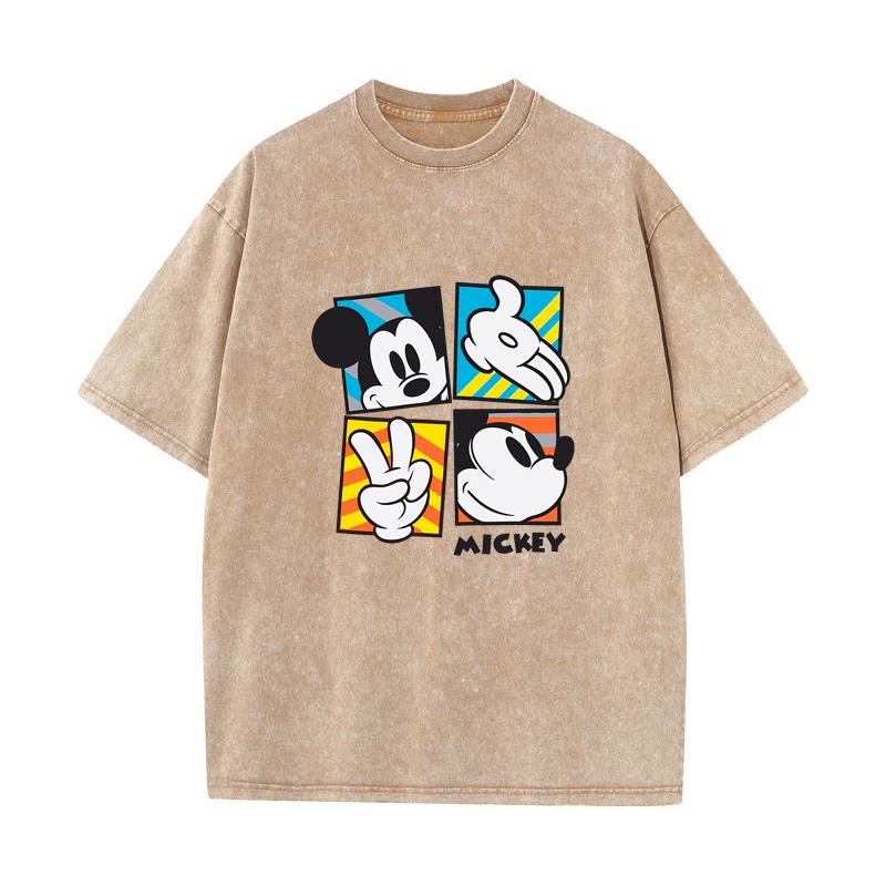 XH+40 MINISO 2026 Summer Vintage Wash Printed Pure Cotton Shoulder Style Men's and Women's Round Neck Short Sleeved Couple T-shirt