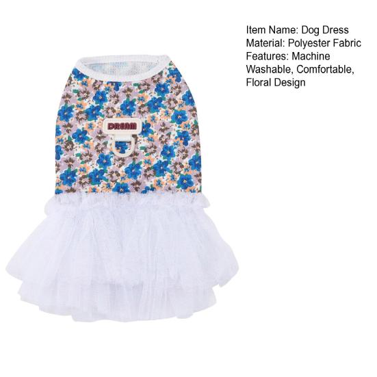Floral Dog Dress Small Dogs Dress with White Tulle Skirt Summer Tutu Dress for Puppies Bichon Frise Schnauzer Small Breeds