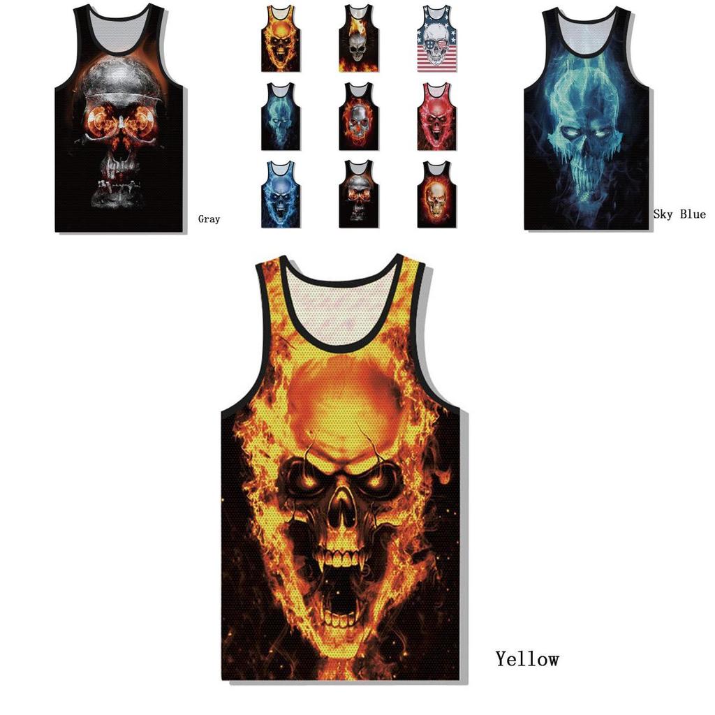 Premium Quality Graphic 3d Print Skull Mens Gym Muscle Vest Shirt Sport Fitness Tank Tops