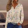 Women's Fashion Casual V-Neck Button-Up Long-Sleeve T-Shirt With Christmas Print Top