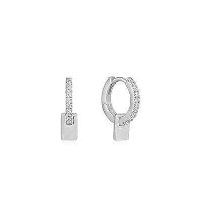 Glam Stone-Set Huggy Hoop One-Touch Mini Ring 925 Silver Earrings E037-06H.
