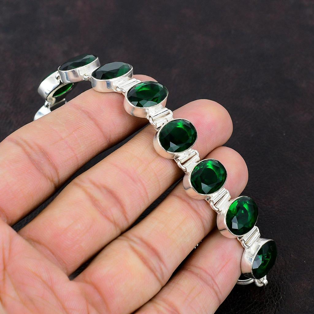 Brățară cu diopside crom fațetate Brățară cu pietre prețioase Brățară din argint 925 Brățară cu lanț reglabil Bijuterii lucrate manual Cadouri de logodnă