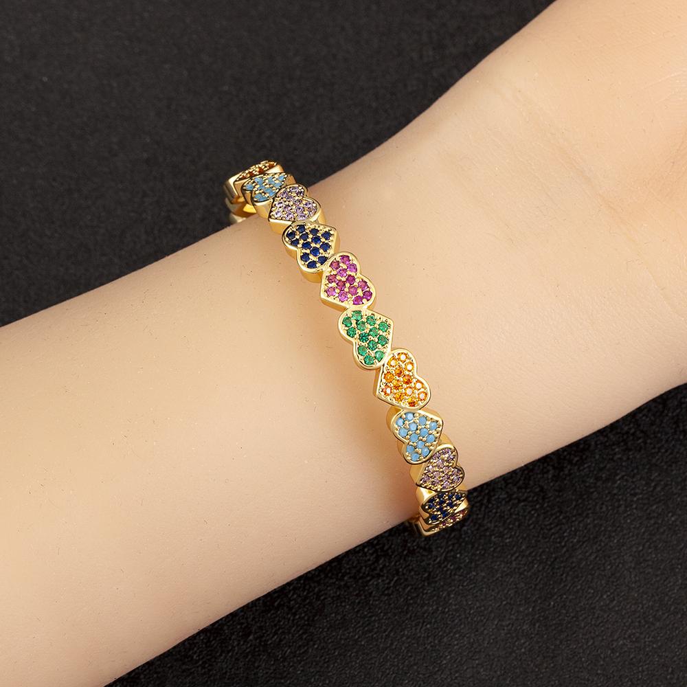 Nidin Hot Sale Romantic Love Heart Shape Shiny Zircon Open Adjustable Bangle For Women Fashion Female Daily Party Jewelry Gifts