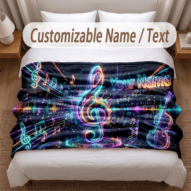 Music General Theme Soft Blanket Personalized Custom Name Text Print Warm Blanket Home Sofa Bedroom Decor