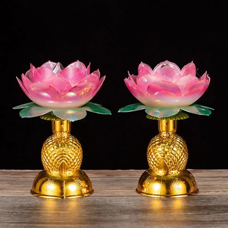 

2PCS/LOT New Chinese Acrylic Lotus Candlestick Home Furnishing Plug in Guanyin Changming Candlestick Feng Shui Buddhism