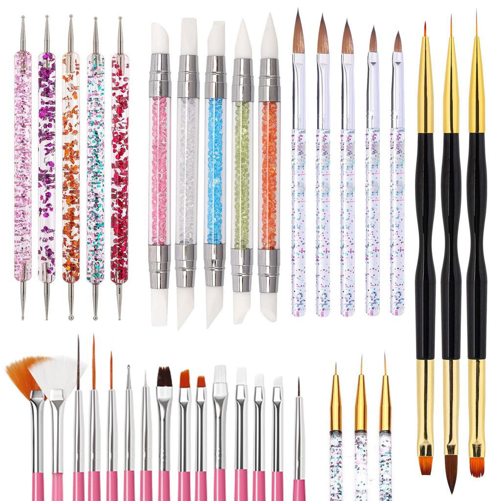 36Pcs Nail Art Brush Set Fine Liner Striping Dotting Silicone Tools 3D Gel Pen Acrylic Design Brushes For Professional Home Use