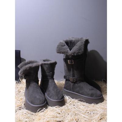 Dikke zool grijze sneeuwschoenen dames 2025 herfst en winter nieuw geïntegreerd bont veelzijdige fluwelen verdikte warme katoenen schoenen