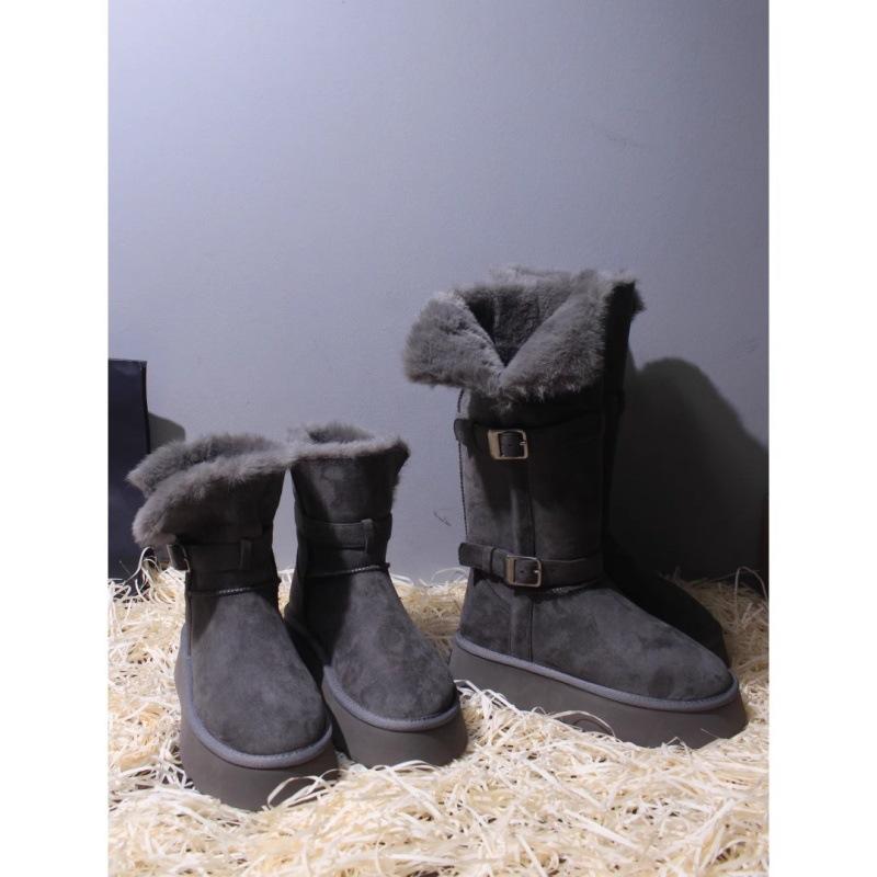 Thick-soled Gray Snow Boots Women's 2025 Autumn and Winter New Fur Integrated Versatile Velvet Thickened Warm Cotton Shoes