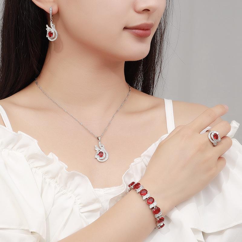 

Синие украшения с драгоценными камнями, подвеска, серьги, ожерелье и кольцо, женский комплект No. 10