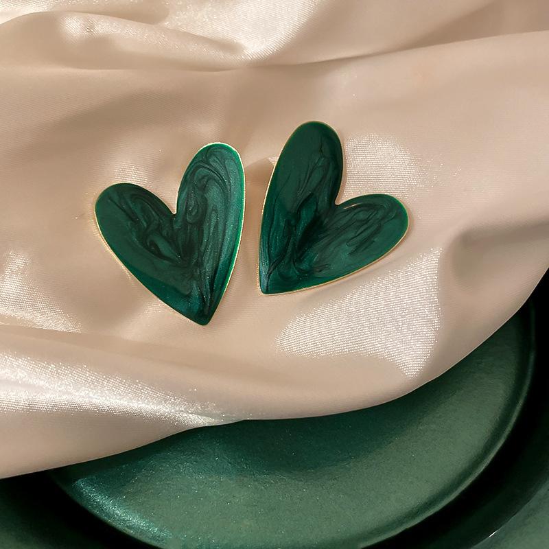 Big Heart Stud Earrings for Women Girl Korean Love Drop Glaze Aesthetic Daily Life Minimalist Jewelry