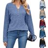 Womens V Neck Button Loose Long Sleeve Solid Casual T Shirt Top