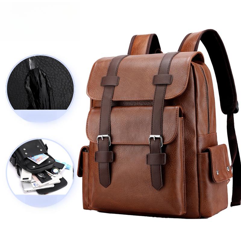 Men Backpack PU Leather Bagpack Large Laptop Backpacks Male Black Schoolbag For Teenagers Boys