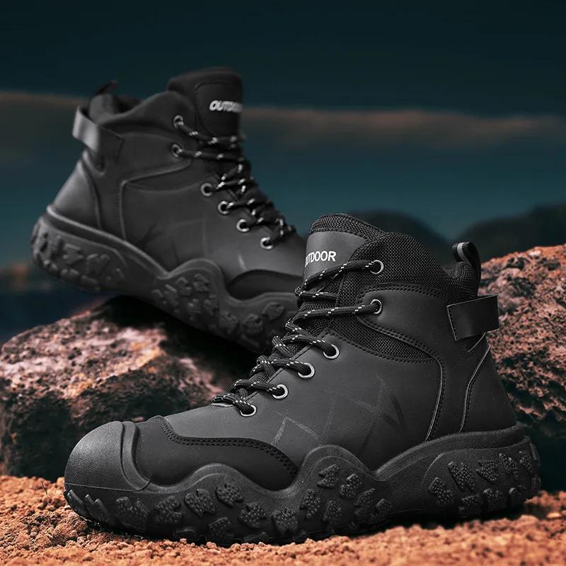 Fashion 2025 Outdoor Men's Boots Hiking Shoes for Men Outdoor Boots Warm Leather Climbing Mens Shoes Waterproof Non-slip Men Ankle Boots