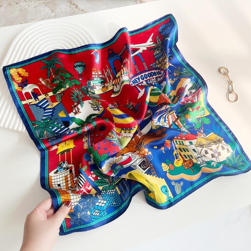 

Тонкий шелковый однотонный креп-сатин, шелковый квадратный платок с принтом, женский весенний новый платок из тутового шелка 53, маленький шелковый платок 53cm