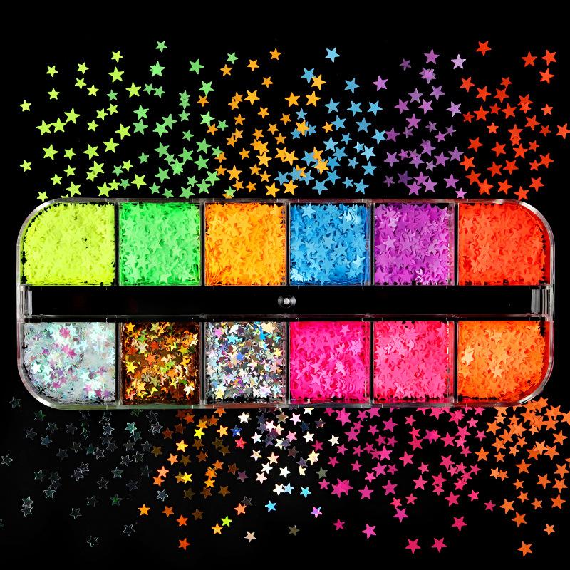 12 Grids Y2K Mini Star Nail Sequins Glitter Flakes Affordable Manicure Accessories for Beginner Nail Learners