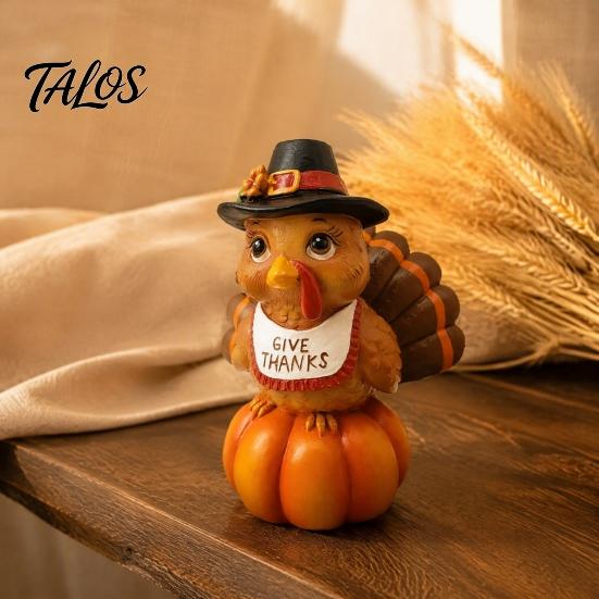 Cute Turkey Statue for Autumn Resin Pumpkin Ornament Thanksgiving, Harvest Festive Tabletop Holiday Gift Friends And Family Figurine with Retro