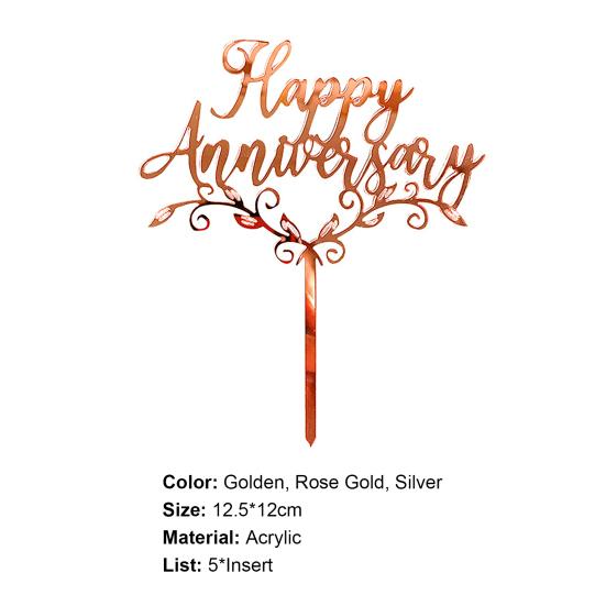 5Pcs Cake Topper Happy Anniversary Design Decorative Acrylic Dessert Pastry Cupcake Picks for Party