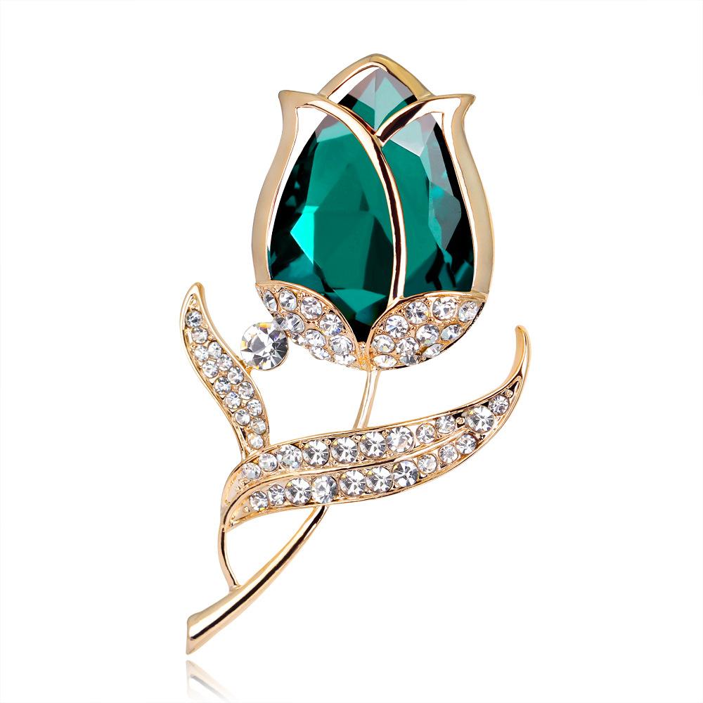 

1pc Stylish Floral Brooch Light Luxury Silk And Satin Tulips Explosion Crystal From Austrian For Woman Wedding Jewelry Clothing