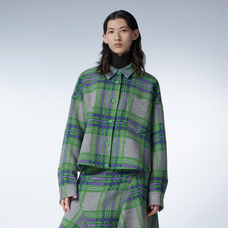 JNBY 2023 Winter Wool-Blend Plaid Lapel Jacket