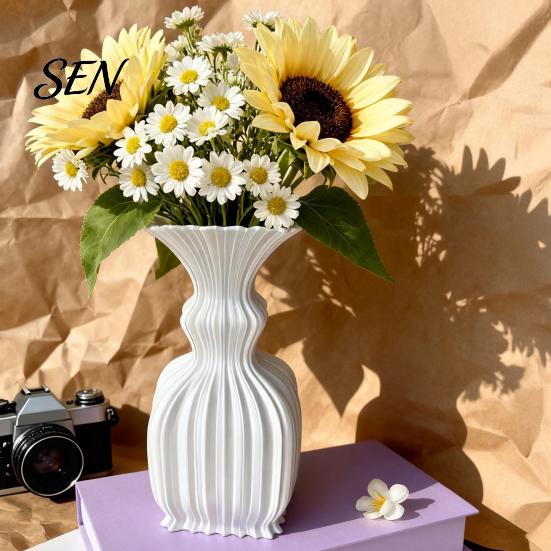 Decorative Vase for Living Room Vintage Hydroponic Flower Vase, 3D Printed Vertical Ridged Curvy Minimalist Creative Planter Garden Sculptural