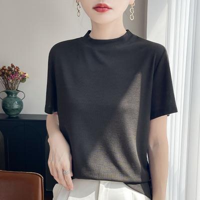 Spring and Summer New Style Solid Color Half-Neck Short-Sleeved T-Shirt Women's Loose Thick Base Layer Top Simple Underwear Top