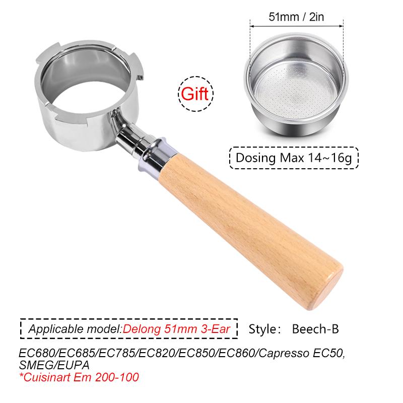 

51 мм Бездонный портафильтр для кофе для Delonghi EC680 EC685 Запасная фильтровальная корзина Инструменты для эспрессо-машины Аксессуары для бариста