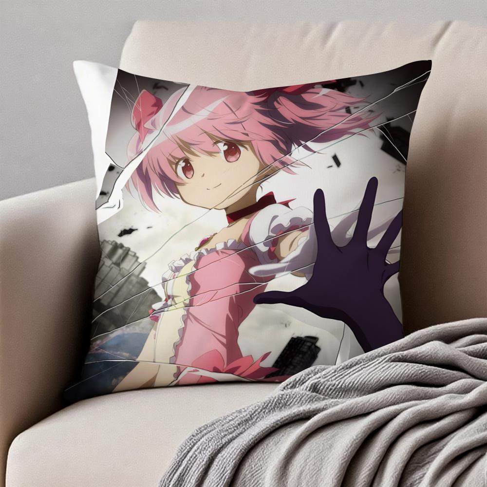 Anime DarkFantasy PPuella Magi Madoka Magica Cushion Cover Pillowcase Antidustmite Invisible Zipper Short Plush Sofa Cushion