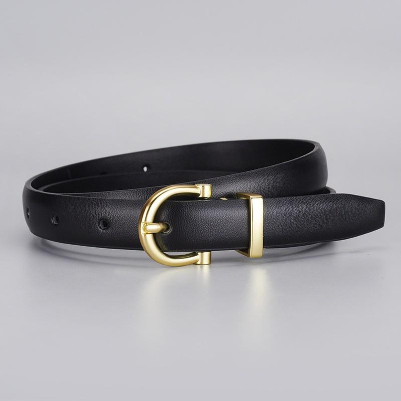 Genuine Leather Womens Belt With Alloy Pin Buckle Slim 1.8cm Width Sweet Chic Style Jeans Office Date Outfits