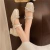 Fashion versatile and comfortable women's thick heel single shoes French celebrity temperament with skirt single shoes 2025 spring and summer new