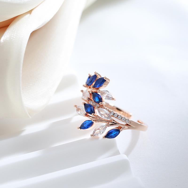 Luxury Full Paved Blue Purple Green Natural Zircon Open Rings For Women  Rose Gold Color Hollow Flower Vintage Jewelry