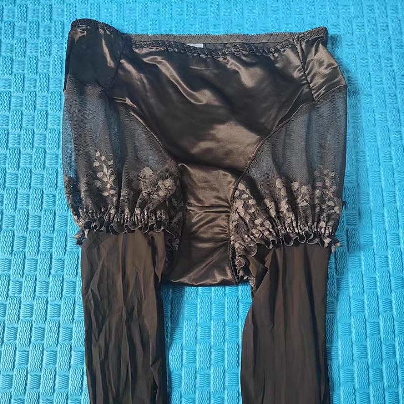 Women Large Size Mesh Patchwork Slim Pantyhose One Piece Fake Satin Panties Stockings Sexy Oil Shiny Pole Dance Clubwear